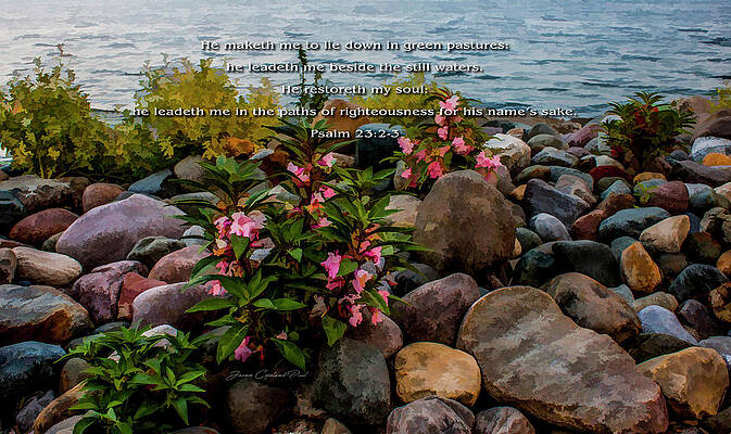 Summer Wall Art featuring the photograph Rocky Shores Of Lake St. Clair- Michigan Psalm 23 2-3 by Joann Copeland-Paul