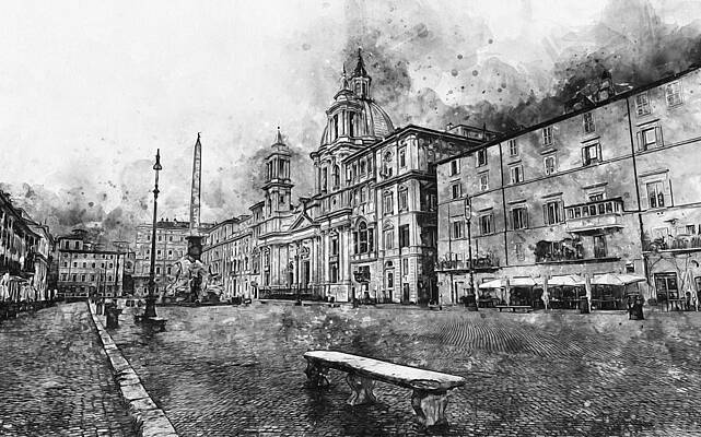 Historical Painting - Rome, Piazza Navona - 04 by AM FineArtPrints