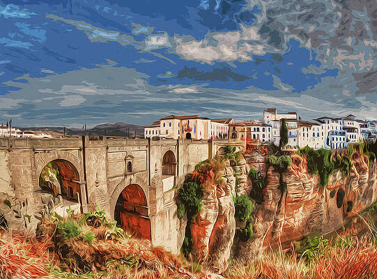 Landscape Painting - Ronda, A View Of The Famous Puente Nuevo by AM FineArtPrints