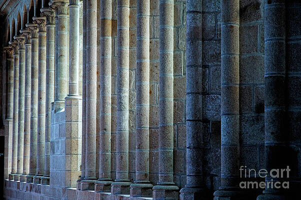 Wall Art featuring the photograph Row Of Columns Forming The Wall Of The Monastery At Mont Saint-Michel by Sami Sarkis Photography