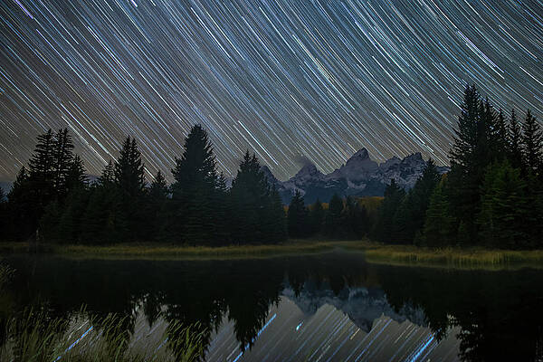 Wyoming Wall Art featuring the photograph Schwabacher Star Trails by Jeff Stoddart