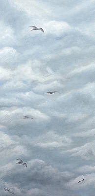 Marine Wall Art featuring the painting Seagulls Playground by Angeles M Pomata