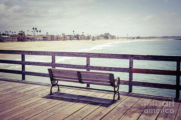 California Wall Art featuring the photograph Seal Beach California Pier Bench Photo by Paul Velgos