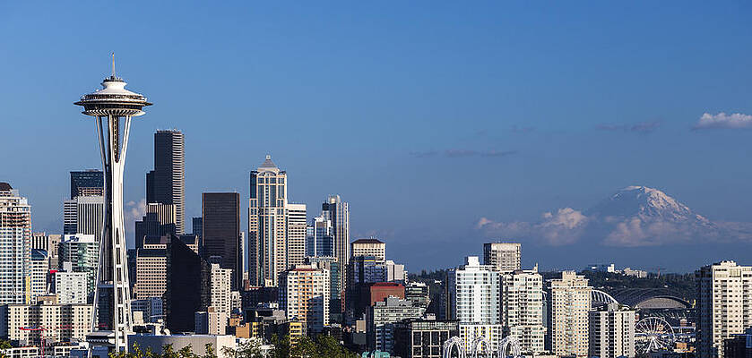 Sky Photograph - Seattle And Mt Rainier by Ed Clark
