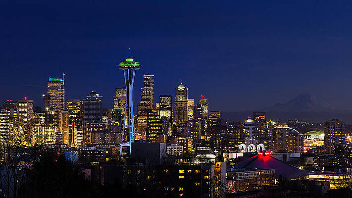 Seattle Skyline at Night Photograph