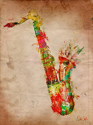 Colorful Saxophone Explosion Digital Art