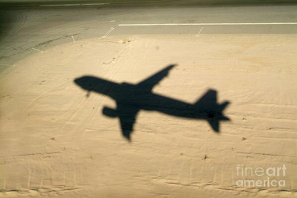 Transportation Wall Art featuring the photograph Shadow Of Airplane Flying Into Land by Sami Sarkis Photography