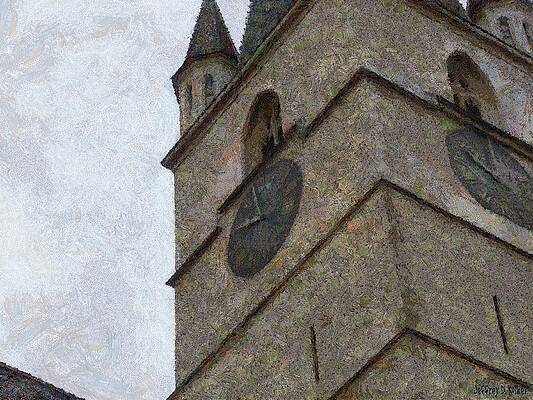 Building Wall Art featuring the painting Sibiu Clock Tower by Jeffrey Kolker