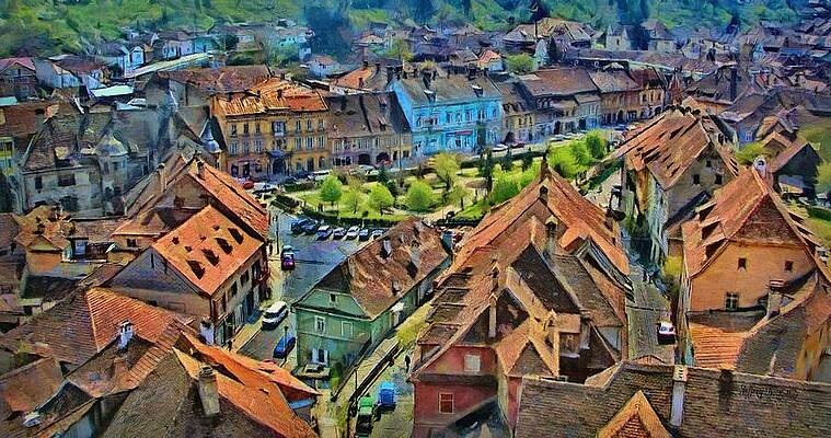 Charming European Town Rooftops Wall Art