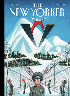 Ski Jumper Over the Fence Painting