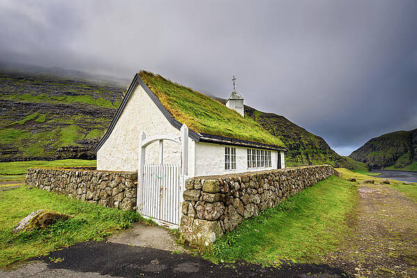 Sky Photograph - Small Village Church In Saksun, Faroe Islands, Denmark by Miroslav Liska