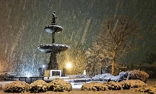 Wall Art featuring the photograph Snowy Fountain by Jonny D