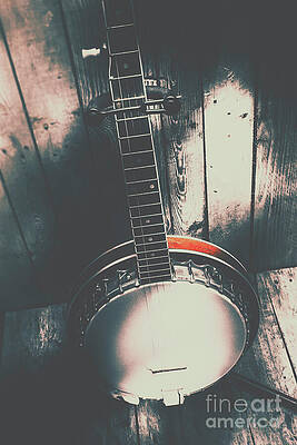 Vintage Banjo on Wooden Background Wall Art
