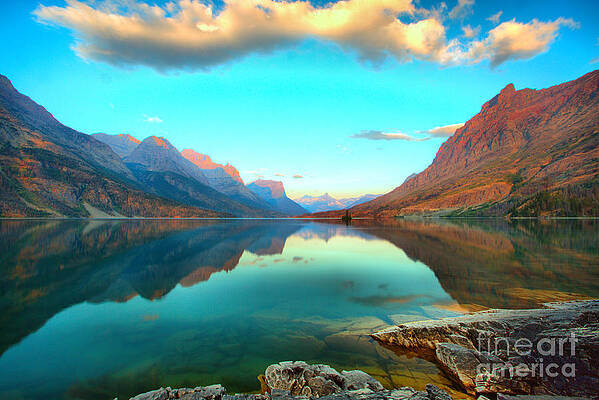 Wall Art featuring the photograph St Mary Lake Clouds And Calm Water by Adam Jewell