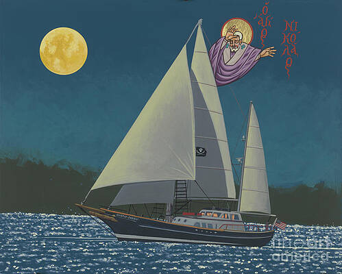 St Nicholas with Sailboat at Night Wall Art