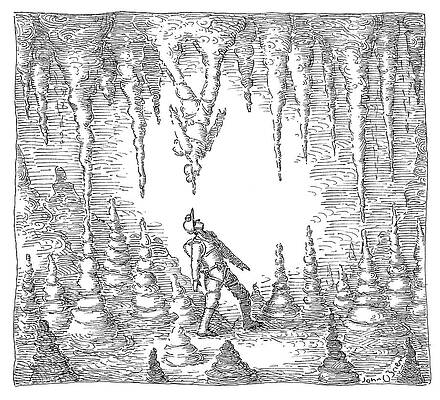 Adventurer in Stalactite Cavern Drawing