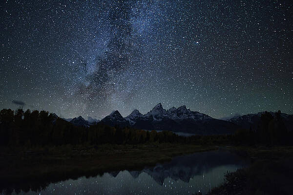 Wyoming Wall Art featuring the photograph Starry Night At Schwabacher Landing by Jeff Stoddart