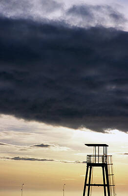 Cloud Photograph - Storm Clouds Gathering Over A Lifeguard Tower At Sunset by Sami Sarkis Photography