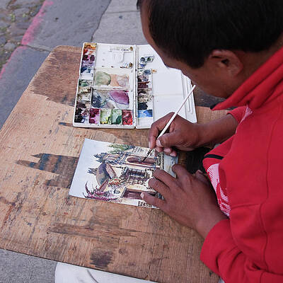 Wall Art featuring the photograph Street Artist In Antigua, Guatemala by Tatiana Travelways