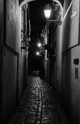 Architecture Photograph - Streets Of Seville At Night BW by AM FineArtPrints