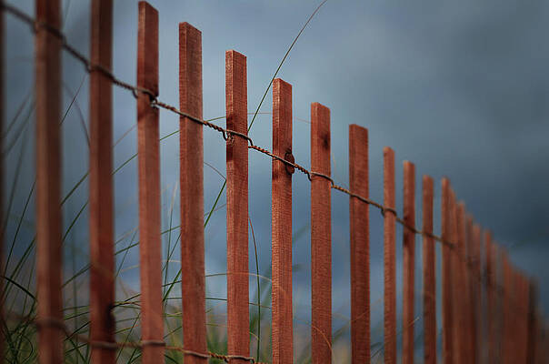 Moody Wall Art featuring the photograph Summer Storm Beach Fence by Laura Fasulo