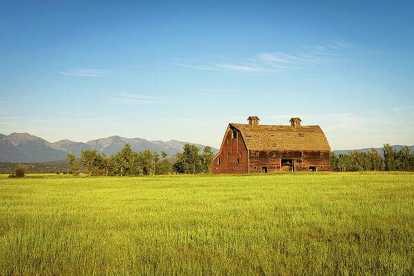 Summer Wall Art featuring the photograph Summer Sunset With An Old Barn In Rural Montana by Miroslav Liska