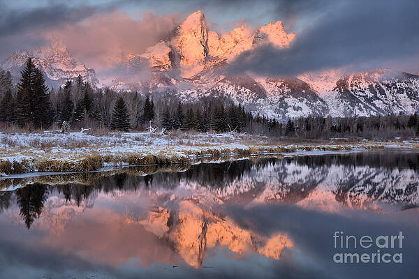Sunrise Wall Art featuring the photograph Sunrise On The Grand Teton by Adam Jewell