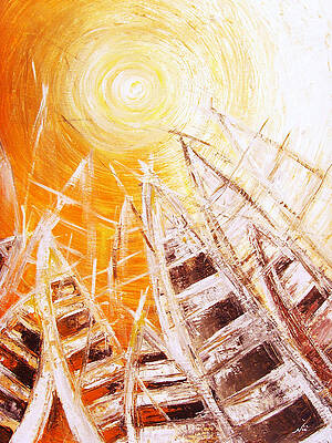 Sunset Painting - Sunset Canoes by Nii Hylton