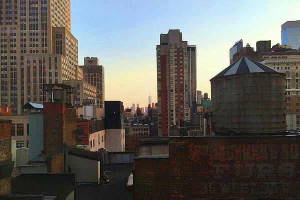 Reflection Wall Art featuring the digital art Sunset In The City by Gina Harrison