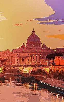 Historical Painting - Sunset On Rome The Eternal City by AM FineArtPrints