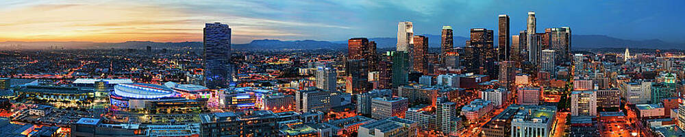 Los Angeles Wall Art featuring the photograph Super Wide View Of Los Angeles At Dusk by Kelley King