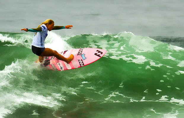 San Diego Wall Art featuring the digital art Surfer Girl Going Off The Lip by Waterdancer