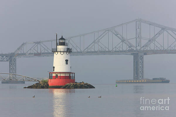 Wall Art featuring the photograph Tarrytown Lighthouse And Tappan Zee Bridge I by Clarence Holmes