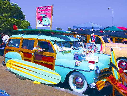 San Diego Wall Art featuring the digital art Teal Woodie Mobile by Waterdancer