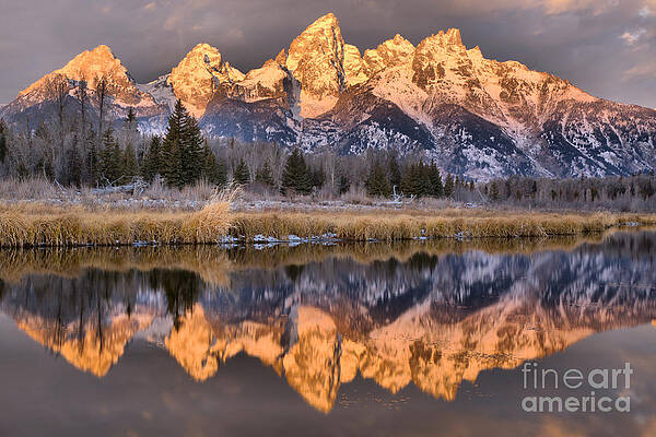 Sunrise Wall Art featuring the photograph Teton Morning With Storm Clouds by Adam Jewell