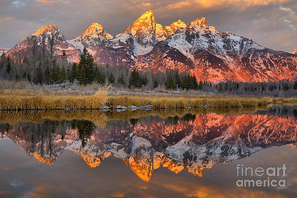 Majestic Mountain Range Reflection at Sunset Wall Art