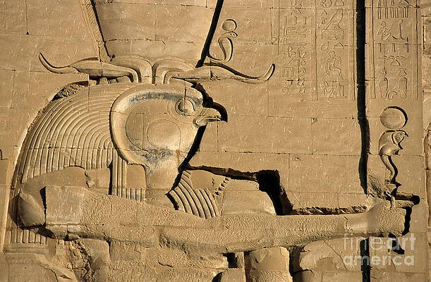 Nobody Photograph - The Ancient Egyptian God Horus Sculpted On The Wall Of The First Pylon At The Temple Of Edfu by Sami Sarkis Photography