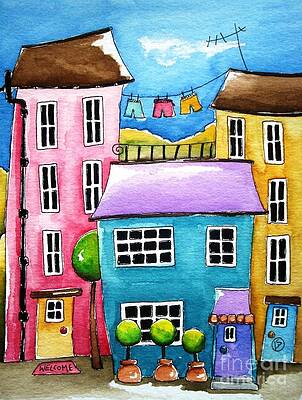 Colorful Row of Quirky Houses Wall Art