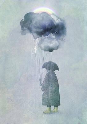 Umbrella-Holder Beneath Rain Clouds Wall Art