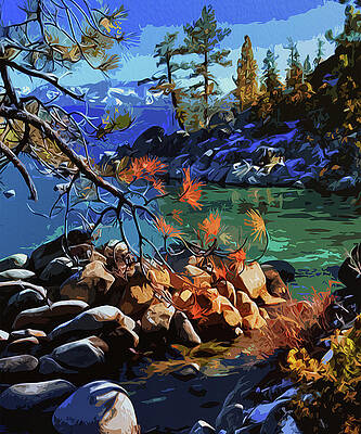 Landscape Painting - The Crystal Waters Of Lake Tahoe by AM FineArtPrints