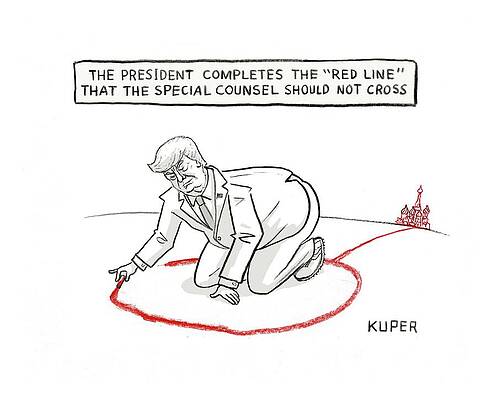 Russia Drawing - The President Completes The Red Line That The Special Counsel Should Not Cross by Peter Kuper