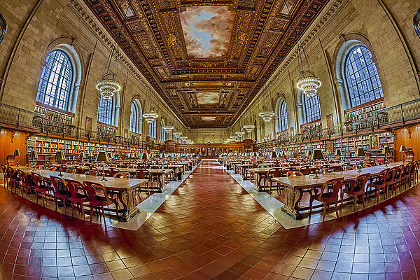 Grand Library Interior with Chandeliers Wall Art