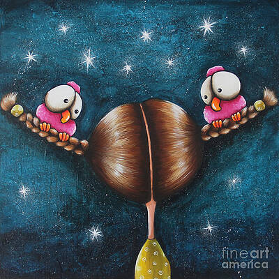 Whimsical Owls Under Starry Sky Wall Art