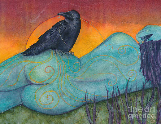 Raven and Abstract Landscape Wall Art