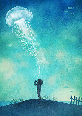 Child Holding a Jellyfish Balloon Wall Art