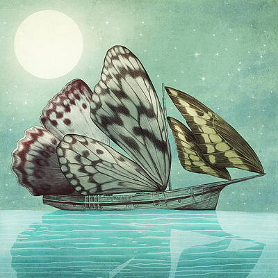 Sailing Ship with Butterfly Wings Wall Art