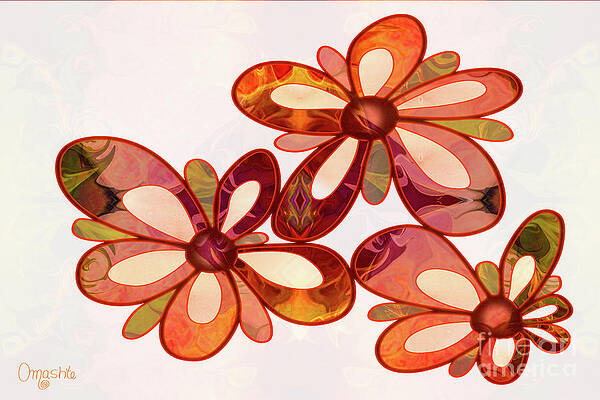 Wall Art featuring the digital art Three Abstract Flowers By Omaste Witkowski by Omaste Witkowski