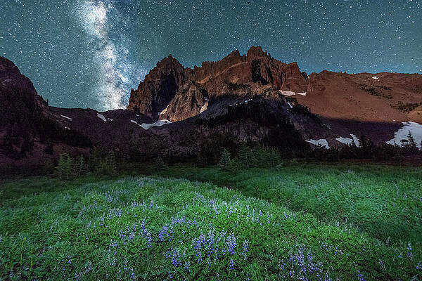 Starry Night Over Mountain Peak Wall Art