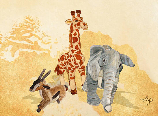 Wildlife Painting - Three Little Friends by Angeles M Pomata