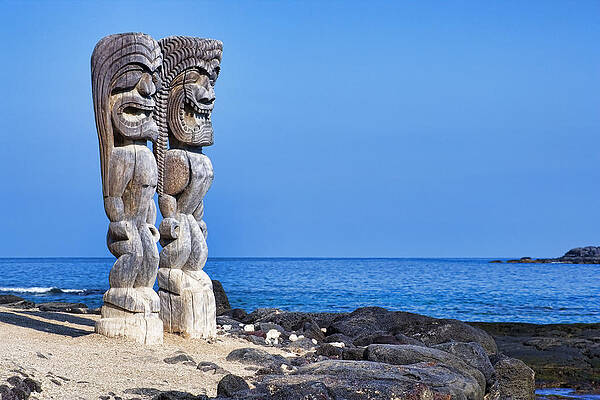 Tiki Statues by the Ocean Wall Art